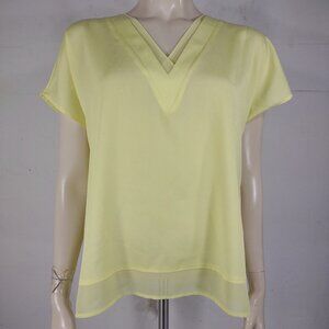 NWT DKNY light lemon yellow semi-sheer V-Neck short sleeve blouse top Small